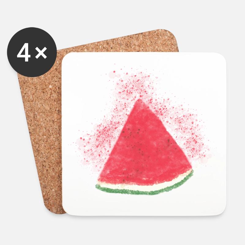 Pastèque, Pastèque, Melon, Aquarelle - Dessous de verre (lot de 4) - blanc