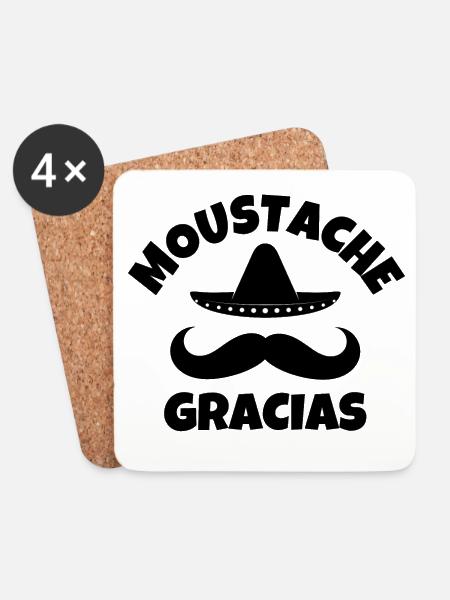 Schnurrbart, Schnurrbart, Schnurrbart gracias - Untersetzer (4er-Set) - Weiß