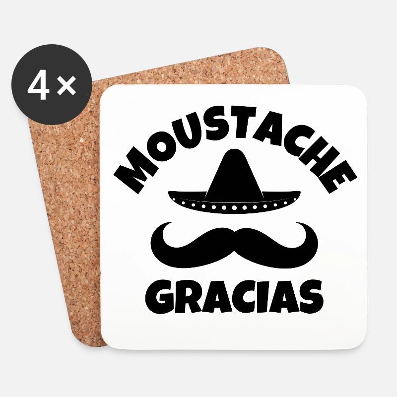 Schnurrbart, Schnurrbart, Schnurrbart gracias - Untersetzer (4er-Set) - Weiß