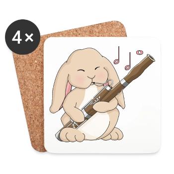 Cute Kawaii Bassoon Player Rabbit - Coasters (set of 4) - white - Front