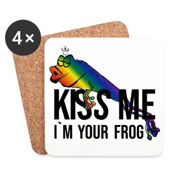 Frog - Princess - Kiss -Kiss me - Coasters (set of 4) - white - Front