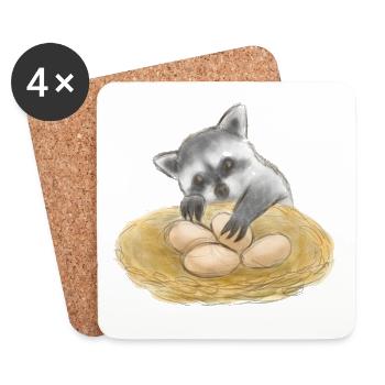 Cute Raccoon Egg Thief - Coasters (set of 4) - white - Front