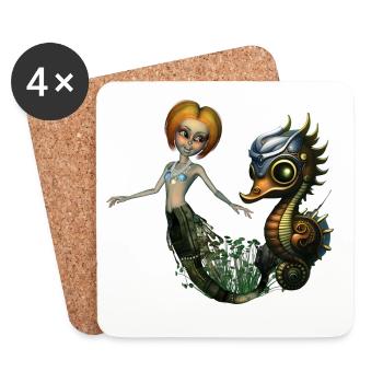 L’amitié de la sirène steampunk - Dessous de verre (lot de 4) - blanc - Devant