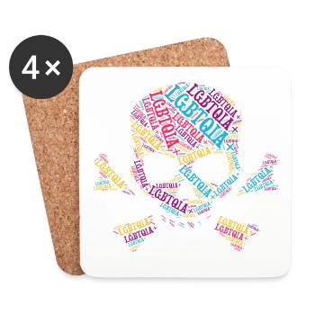 LGBTQIA+ T Shirt Skull Word Cloud LGBT Gay Pride - Coasters (set of 4) - white - Front