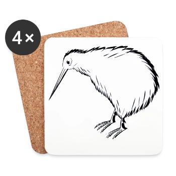 Kiwi Vogel Illustration in Schwarzweiß - Untersetzer (4er-Set) - Weiß - Vorne