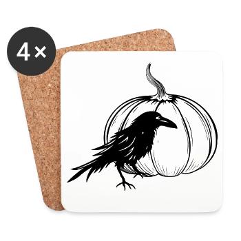 Rabe mit Halloween Kürbis im Herbst - Untersetzer (4er-Set) - Weiß - Vorne
