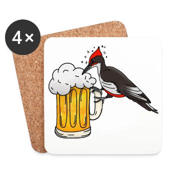 Specht mit Bierkrug  - Untersetzer (4er-Set) - Weiß - Vorne