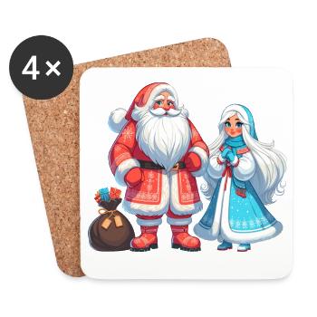 Ded Moroz Snegourotchka, Père Noël russe - Dessous de verre (lot de 4) - blanc - Devant
