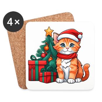 Cute cat baby with santa hat - Coasters (set of 4) - white - Front