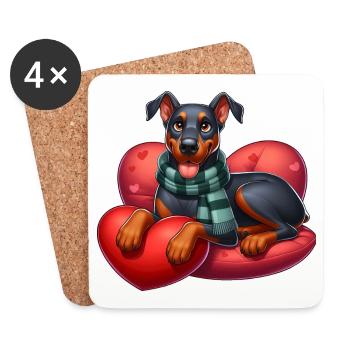 Mignon Doberman Amour Coeur - Dessous de verre (lot de 4) - blanc - Devant