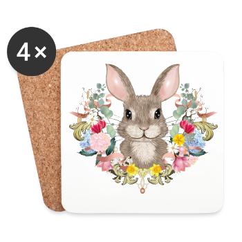 Spring wreath with rabbit as Easter bunny - Coasters (set of 4) - white - Front