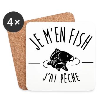 Je m’en fish – T-shirt pêcheur humoristique - Dessous de verre (lot de 4) - blanc - Devant