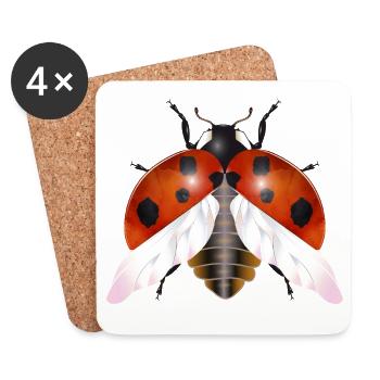 Enchanting Flying Ladybug with Wings - Coasters (set of 4) - white - Front