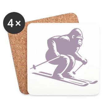 Affe Gorilla Schimpanse Ski Silhouette Design - Untersetzer (4er-Set) - Weiß - Vorne