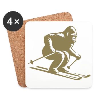 Affe Gorilla Schimpanse Ski Silhouette Design - Untersetzer (4er-Set) - Weiß - Vorne