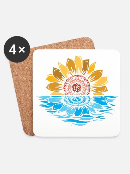 Sonnenblume Meer Sonnenuntergang Blumen Wasser - Untersetzer (4er-Set) - Weiß