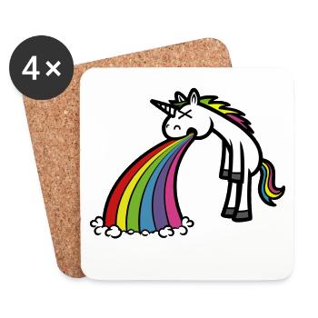 licorne drôle vomissant arc-en-ciel dessin animé - Dessous de verre (lot de 4) - blanc - Devant