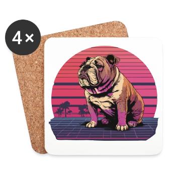 Retro Neon Bulldog - Untersetzer (4er-Set) - Weiß - Vorne