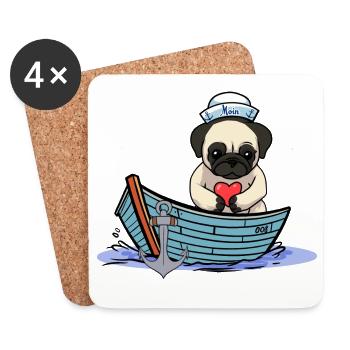 Pug Dog Heart Sailor Love Sailor Ahoy - Coasters (set of 4) - white - Front