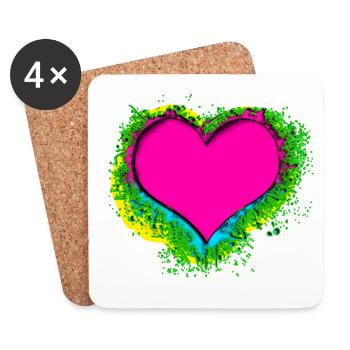coeur coloré - Dessous de verre (lot de 4) - blanc - Devant