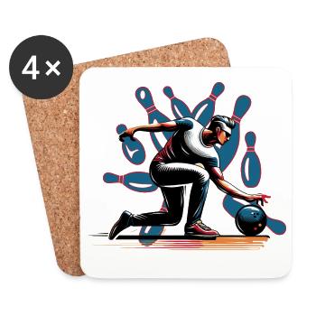 Dynamic, colorful bowler in action - Coasters (set of 4) - white - Front