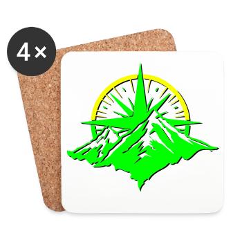 Boussole avec silhouette de montagne - Dessous de verre (lot de 4) - blanc - Devant