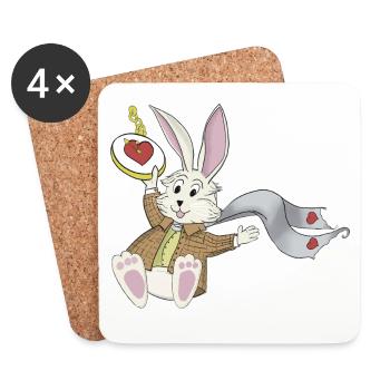 Late Again Clock Rabbit - Coasters (set of 4) - white - Front