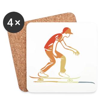 Skateboarder Graphique Rétro - Dessous de verre (lot de 4) - blanc - Devant