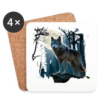 Mondwolf im nächtlichen Wald - Untersetzer (4er-Set) - Weiß - Vorne