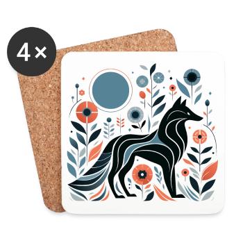 Floraler Wolf - Untersetzer (4er-Set) - Weiß - Vorne