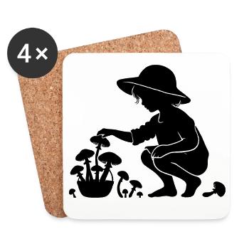 charmantes Silhouetten-Motiv Mädchen sammelt Pilze - Untersetzer (4er-Set) - Weiß - Vorne