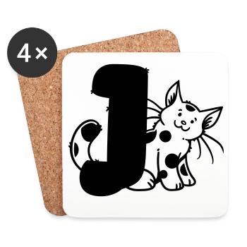 Katze Buchstabe J - Untersetzer (4er-Set) - Weiß - Vorne