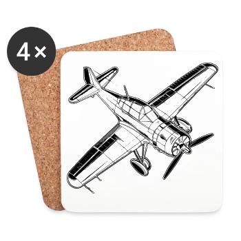 Propeller Plane Sketch - Coasters (set of 4) - white - Front