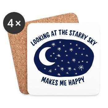 Quotes, The starry sky makes me happy - Coasters (set of 4) - white - Front