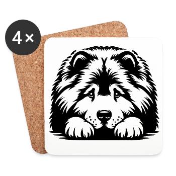 Chow Chow Head with Paws - Coasters (set of 4) - white - Front