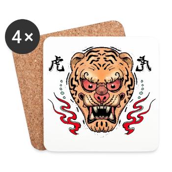 Tiger Oni Maske Illustration - Untersetzer (4er-Set) - Weiß - Vorne