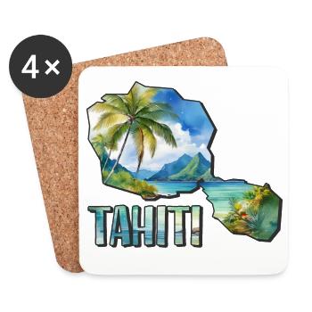 Aquarell Landkarte Tahiti - Untersetzer (4er-Set) - Weiß - Vorne