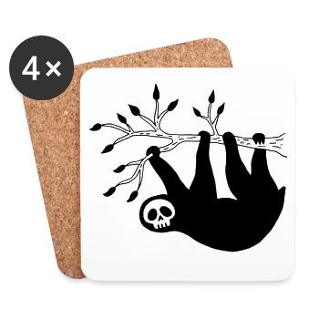 Tête de mort paresseux noir - Dessous de verre (lot de 4) - blanc - Devant