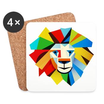 Lion abstrait (tête, coloré) - Dessous de verre (lot de 4) - blanc - Devant