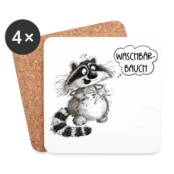 Lustiger Waschbär Waschbärbauch Waschbrettbauch - Untersetzer (4er-Set) - Weiß - Vorne
