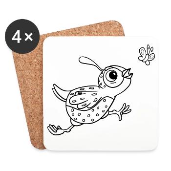 Coloring page bird with butterfly - Coasters (set of 4) - white - Front