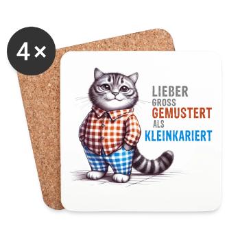 Lieber gross gemustert als kleinkariert - Cat - Untersetzer (4er-Set) - Weiß - Vorne