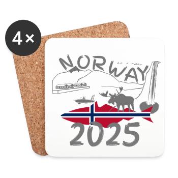 Norwegen 2025 Seelachs mit Bergen und Elch Angeln - Untersetzer (4er-Set) - Weiß - Vorne