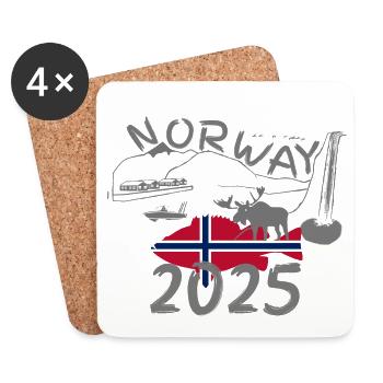 Norwegen 2025 Rotbarsch mit Bergen und Elch Angeln - Untersetzer (4er-Set) - Weiß - Vorne