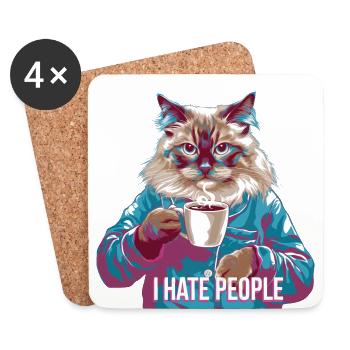 I hate people cat in pajamas with coffee - Coasters (set of 4) - white - Front