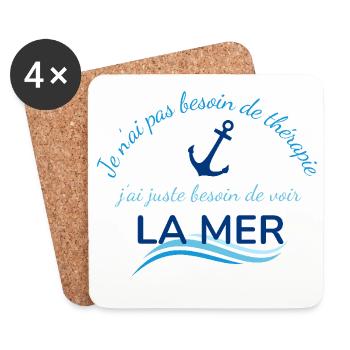 Pas besoin de thérapie voir la mer - Ancre - Océan - Dessous de verre (lot de 4) - blanc - Devant