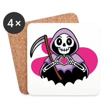 Kawaii Grim Reaper with Heart - Coasters (set of 4) - white - Front
