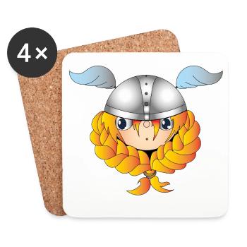 Viking-Mädchen mit Helm und Flammenzopf - Untersetzer (4er-Set) - Weiß - Vorne