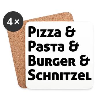 Pizza Pasta Burger und Schnitzel - Untersetzer (4er-Set) - Weiß - Vorne