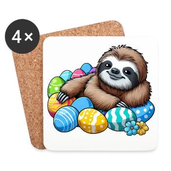 mignon paresseux oeuf de Pâques dessin animé Chilling Easter - Dessous de verre (lot de 4) - blanc - Devant